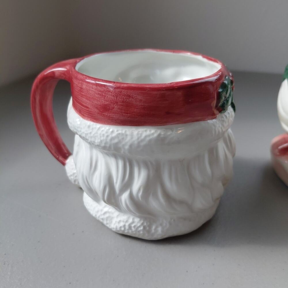 VTG Japan Mr & Mrs. Santa Claus Mug Cup Large Christmas 3D RARE Holly Ceramic - Picture 4 of 16